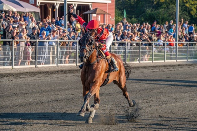 <em>7. september vandt Call Me Hanover med Nicole Marsing i sadlen. Arkivfoto: Torben Ager / Travfoto Bornholm</em>