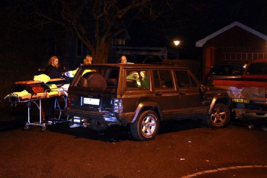 Bil p�k�rte to parkerede biler i villakvarter i R�nne