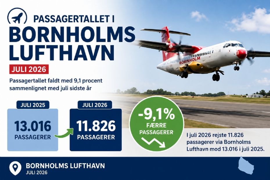 F�rre passagerer i Bornholms Lufthavn i juli